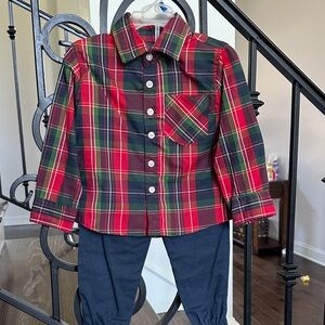 Plaid Button-Up Shirt and Pants Set